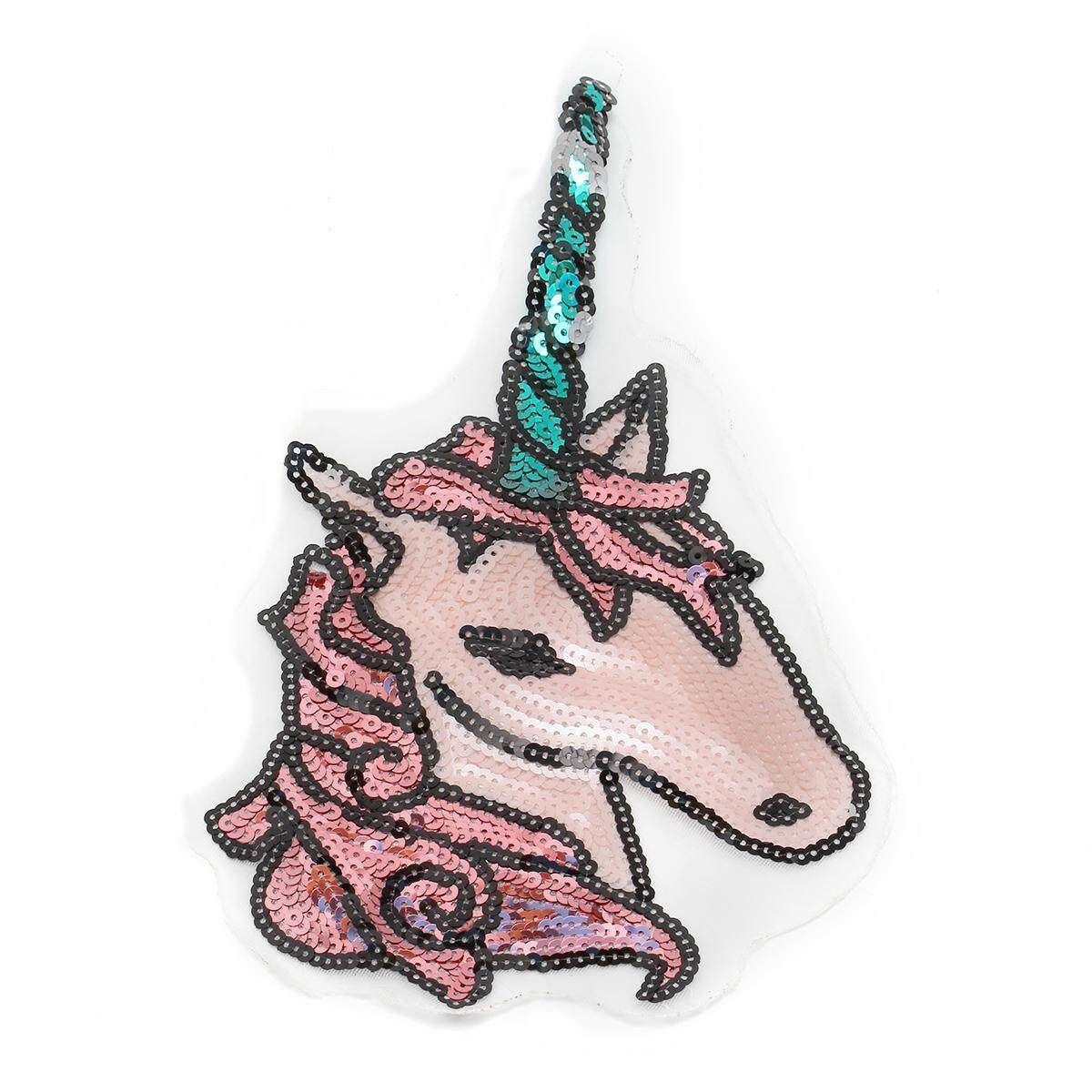 New Large Sew On Sequins Applique Unicorn Horse Pony Patch Motif Personalized US #2