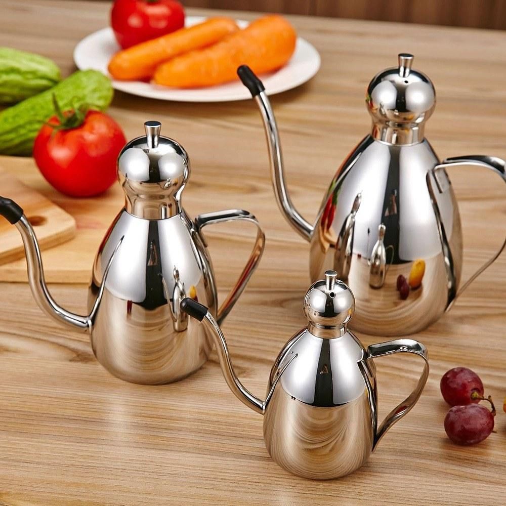 Stainless Steel Oil Dispenser Dispensing Cruet Bottle Pot Jar Container Flagon with Lid Cap Handle for Salad Dressing Vinegar and Oil