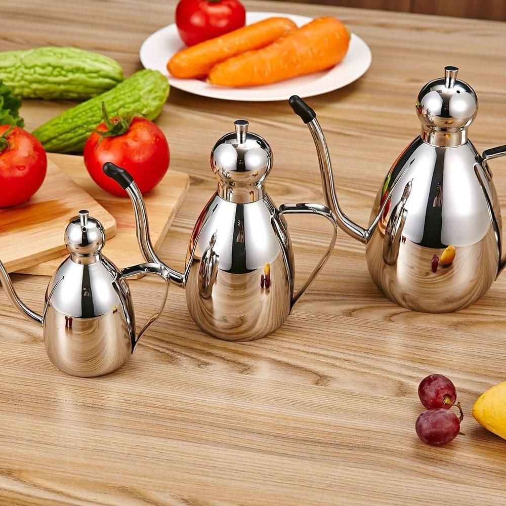 Stainless Steel Oil Dispenser Dispensing Cruet Bottle Pot Jar Container Flagon with Lid Cap Handle for Salad Dressing Vinegar and Oil