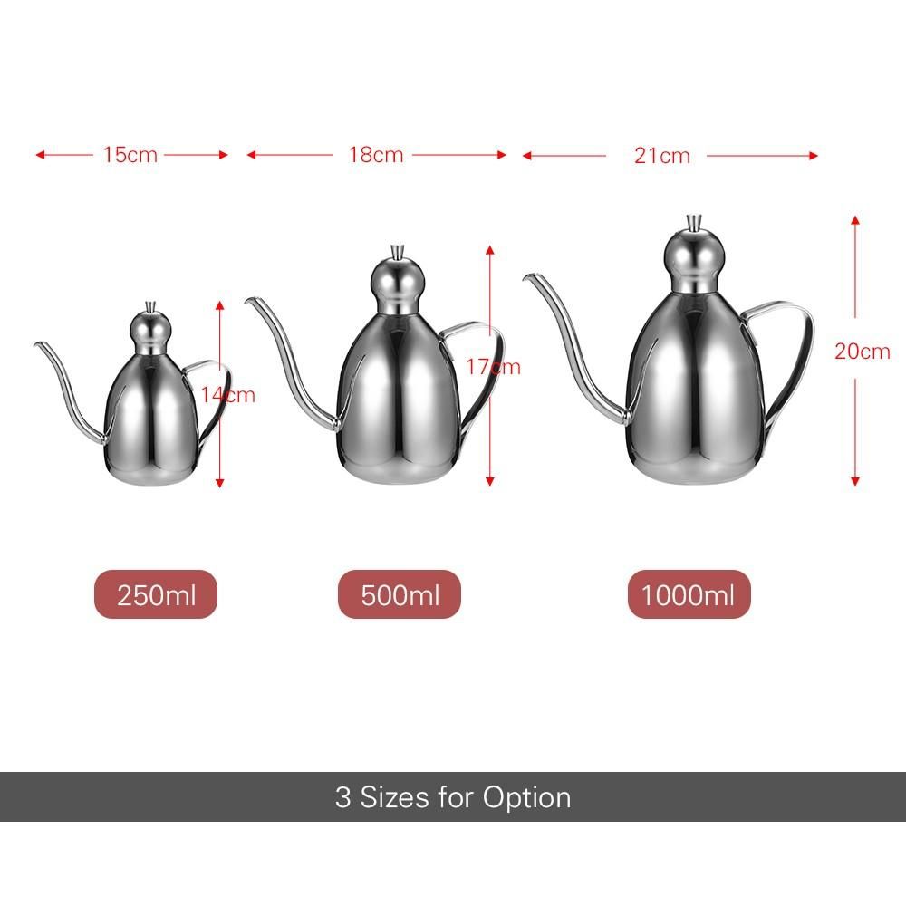 Stainless Steel Oil Dispenser Dispensing Cruet Bottle Pot Jar Container Flagon with Lid Cap Handle for Salad Dressing Vinegar and Oil