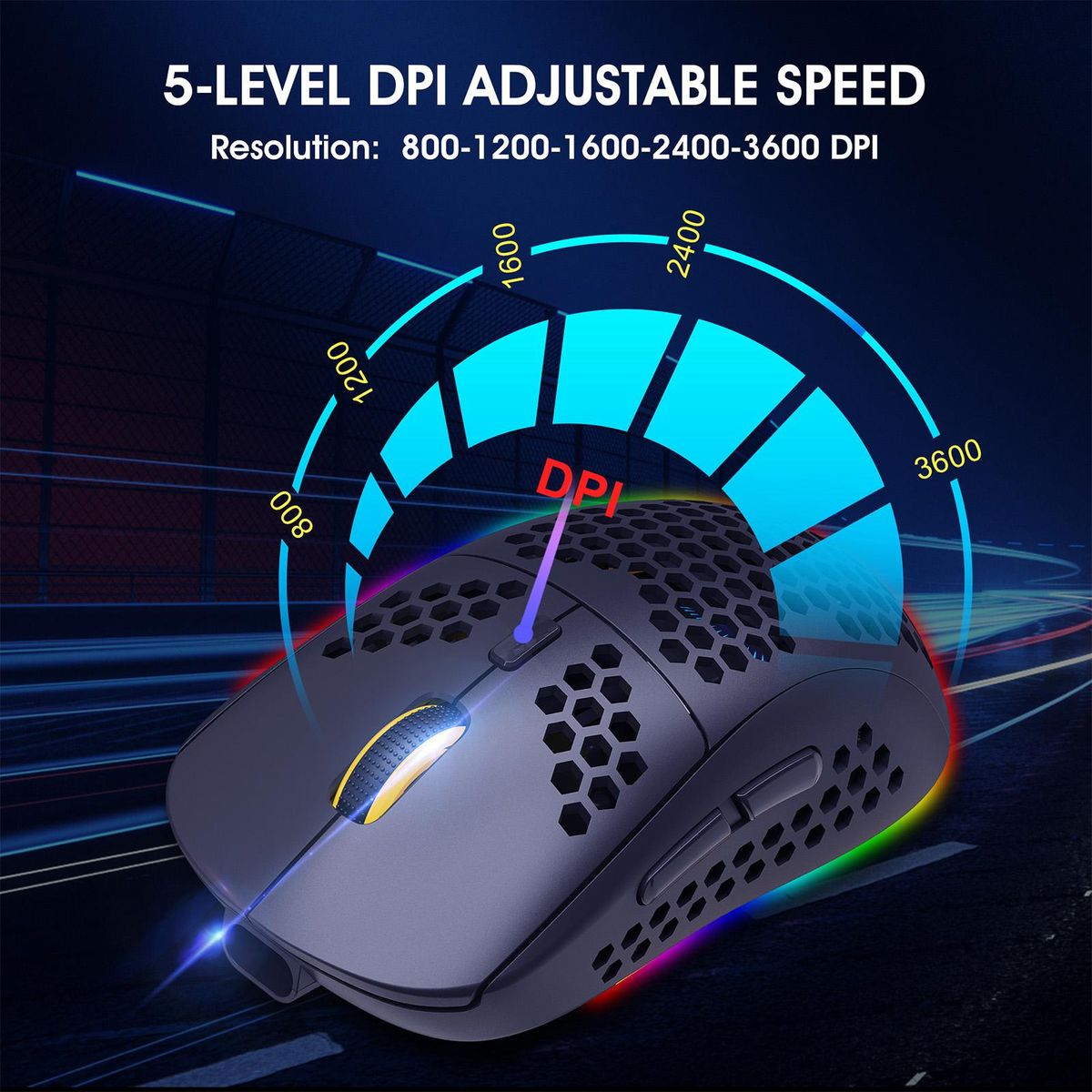 HXSJ T90 Three Mode Wireless Mouse BT 3.0 + 5.0 + 2.4G Wireless Charging Mouse RGB Lighting with Adjustable DPI Black