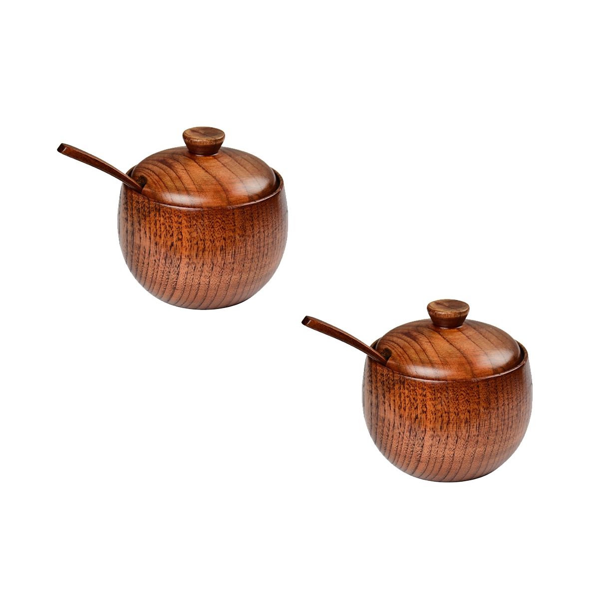 2 Pcs Wood Spice Jar with Wooden Lid and Spoon Nordic Concise Tool