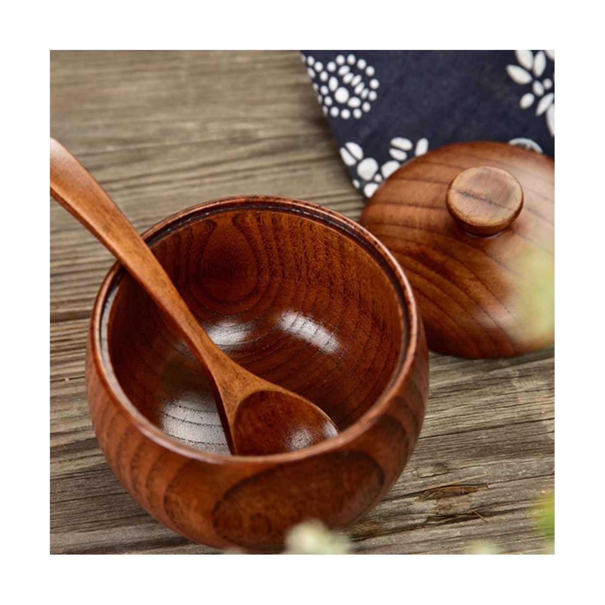 2 Pcs Wood Spice Jar with Wooden Lid and Spoon Nordic Concise Tool