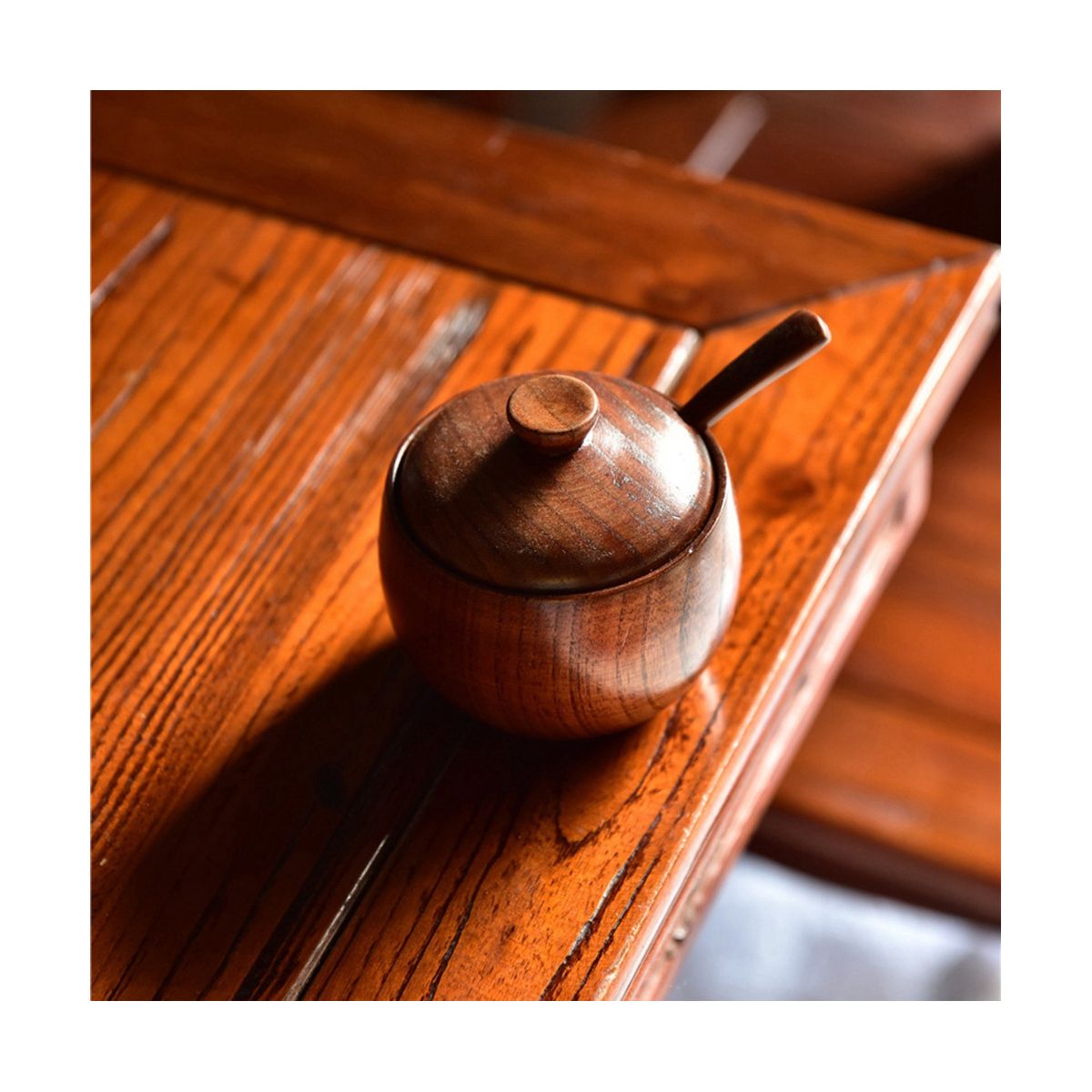 2 Pcs Wood Spice Jar with Wooden Lid and Spoon Nordic Concise Tool