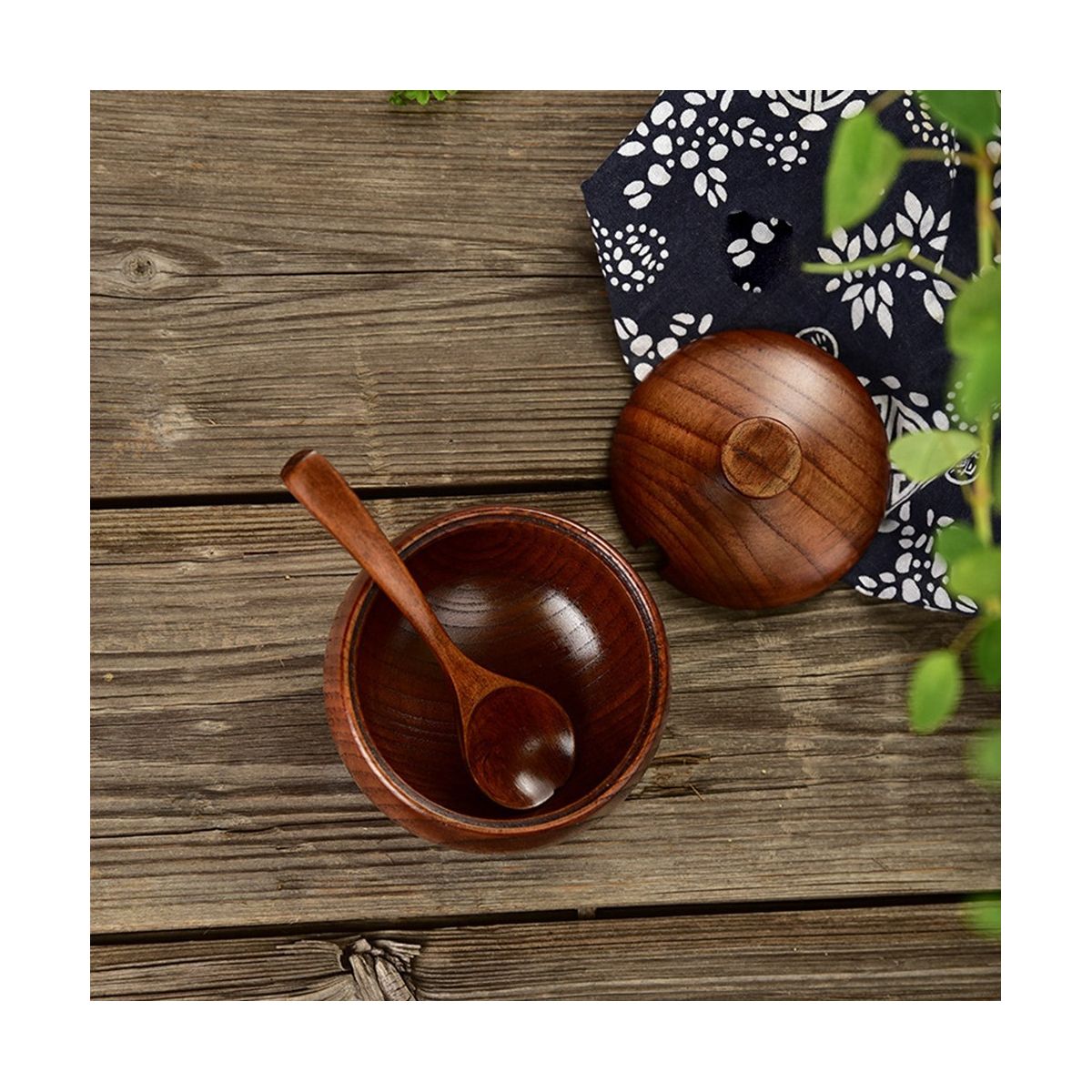 2 Pcs Wood Spice Jar with Wooden Lid and Spoon Nordic Concise Tool