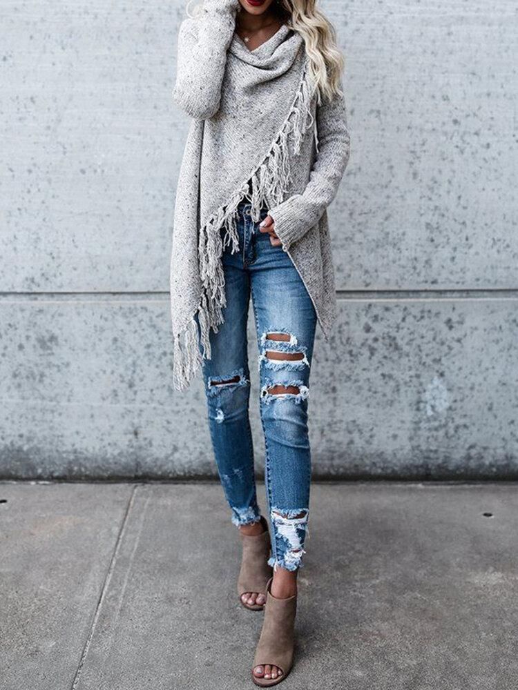Women Winter Warm Long Sleeve Tassel Sweater Coats Outwears