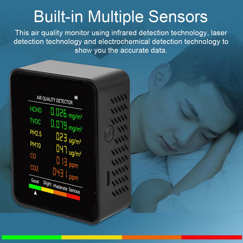 6 In 1 PM2.5 PM10 HCHO TVOC CO CO2 Multifunctional Air Quality Detector