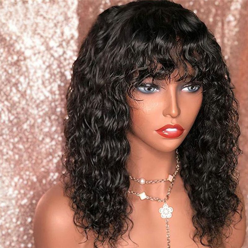 Water Wave  Full Machine  With Bangs Indian Remy
