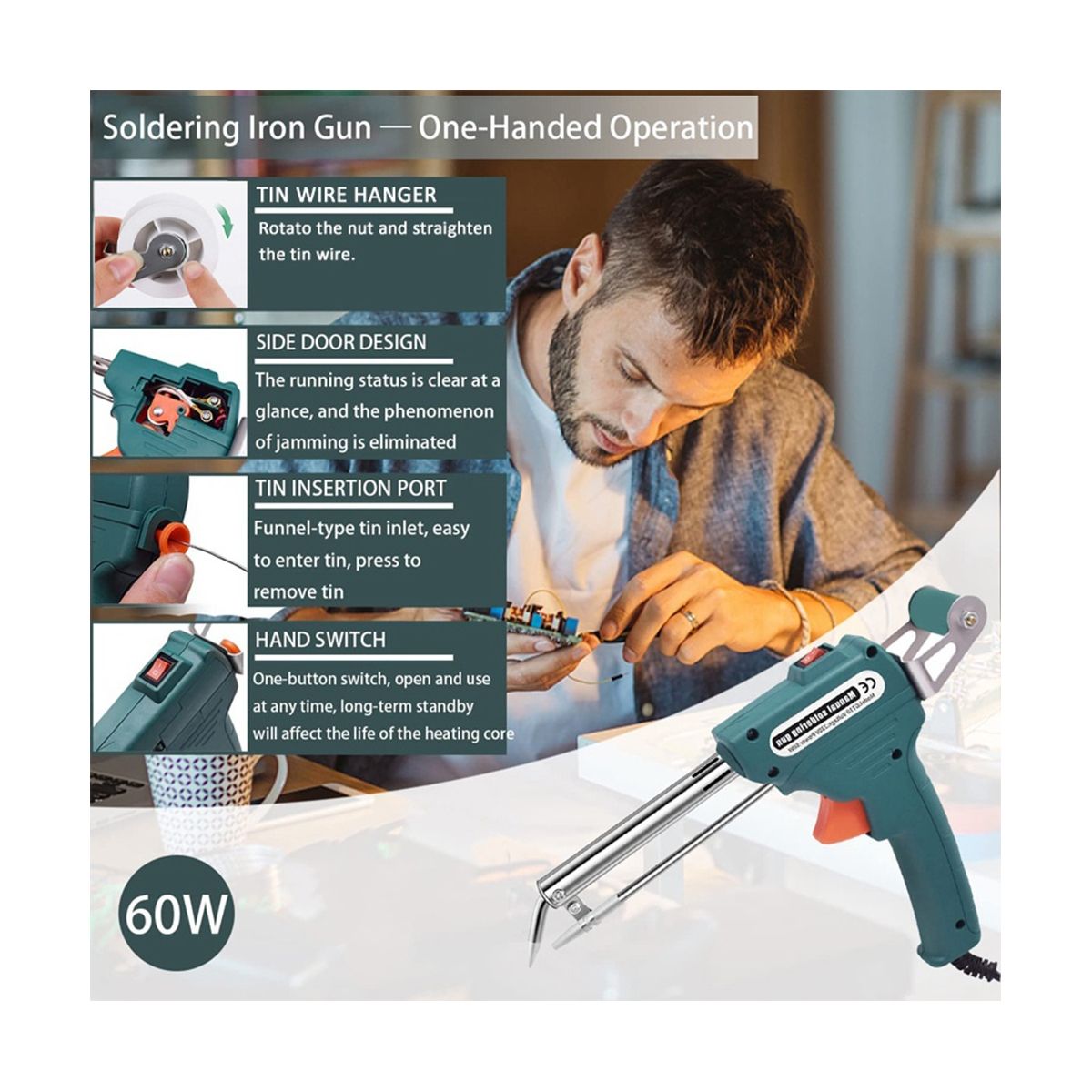 Electric Soldering Iron 60W Hand-Held External Heating Automatically Send Tin Welding Repair Tools US Plug