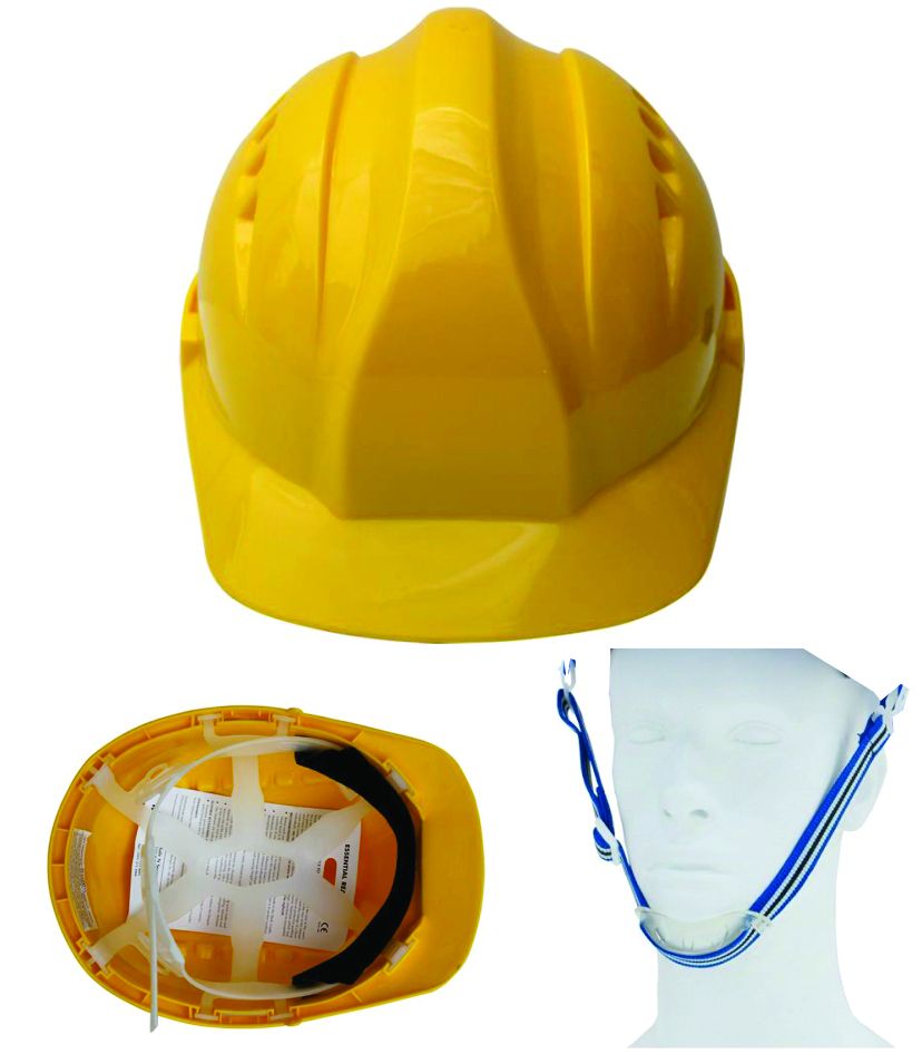 YELLOW SAFETY HELMET WITH VENT & PINLOCK SUSPENSION & ELASTIC CHIN STRAP