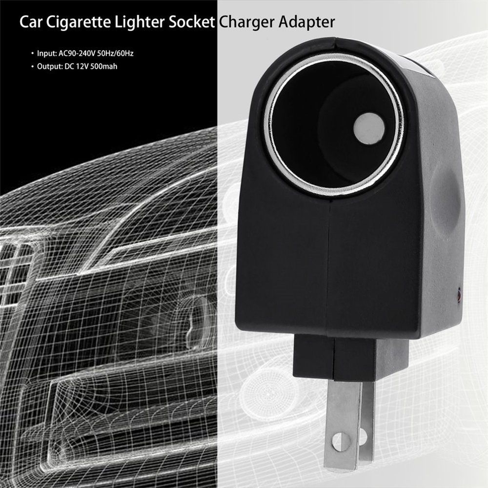 AC 90-240V To 12V DC Car Cigarette Lighter Socket Charger Adapter US Plug Black