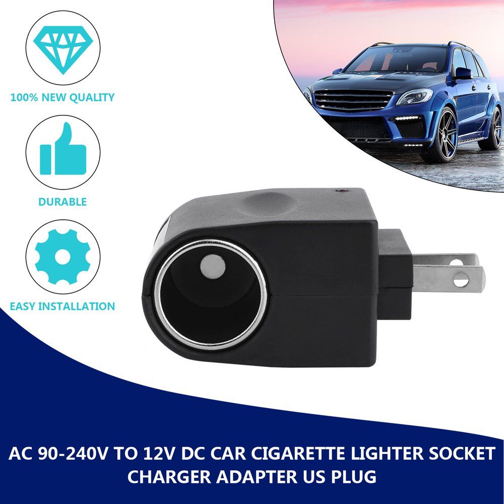 AC 90-240V To 12V DC Car Cigarette Lighter Socket Charger Adapter US Plug Black