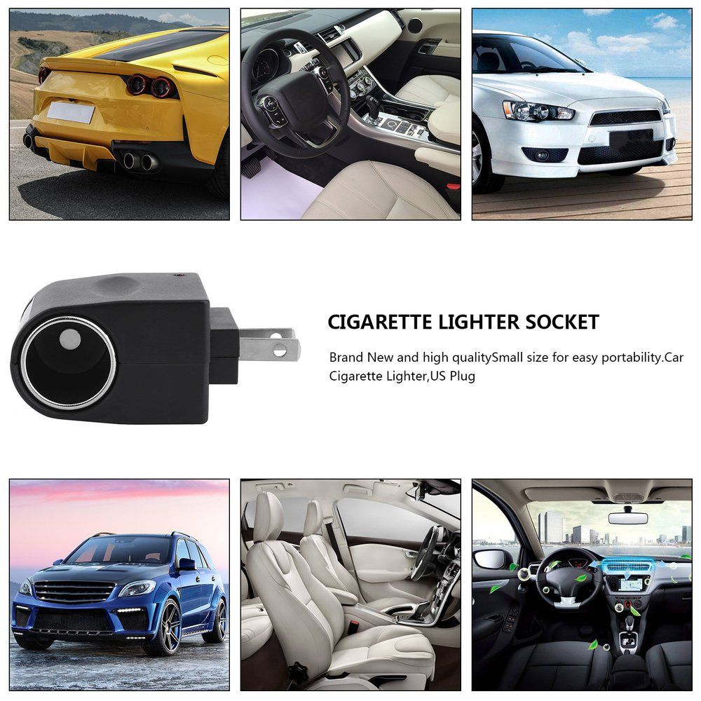 AC 90-240V To 12V DC Car Cigarette Lighter Socket Charger Adapter US Plug Black