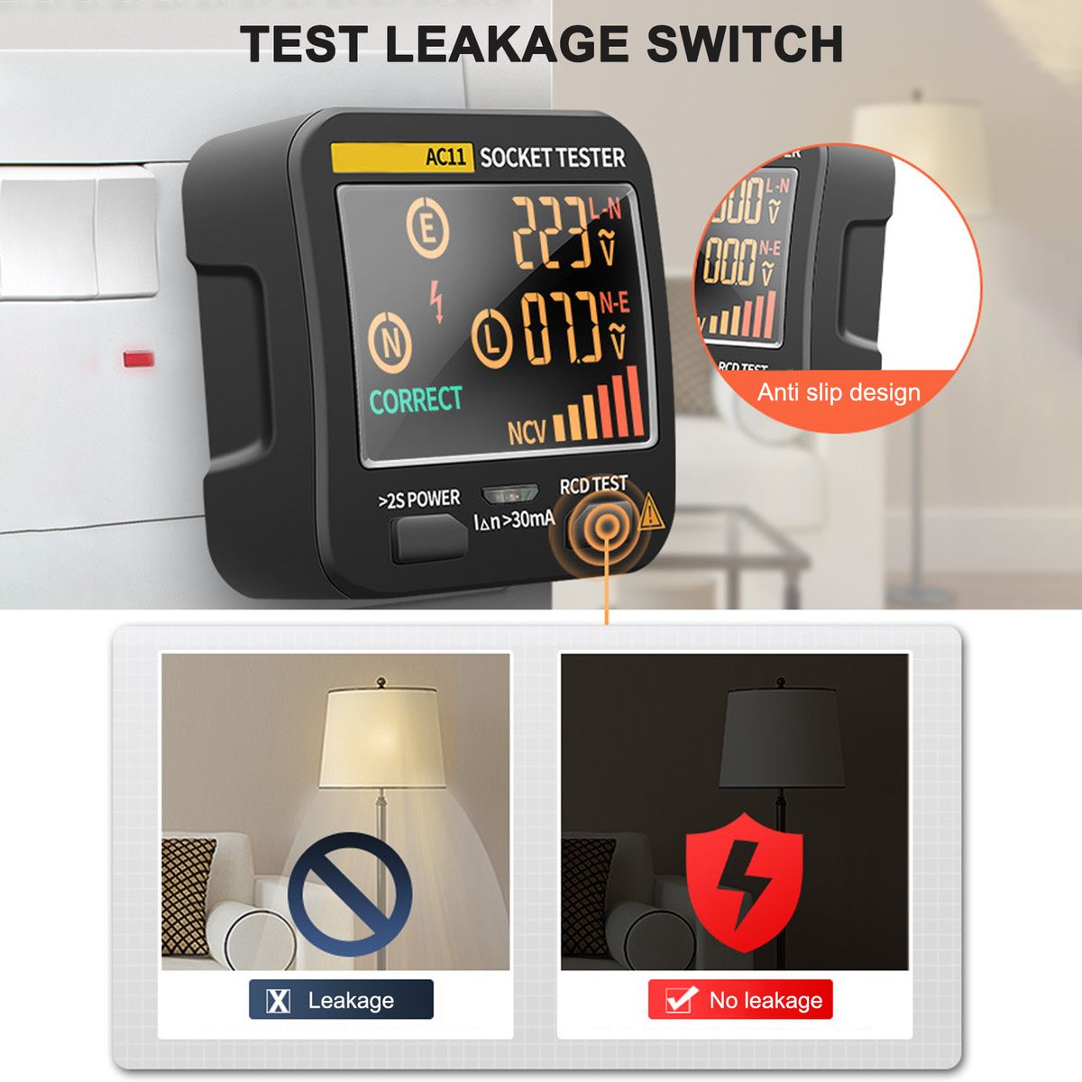 Outlet Tester Socket Standard 0.1-250V Outlets 8 Visual