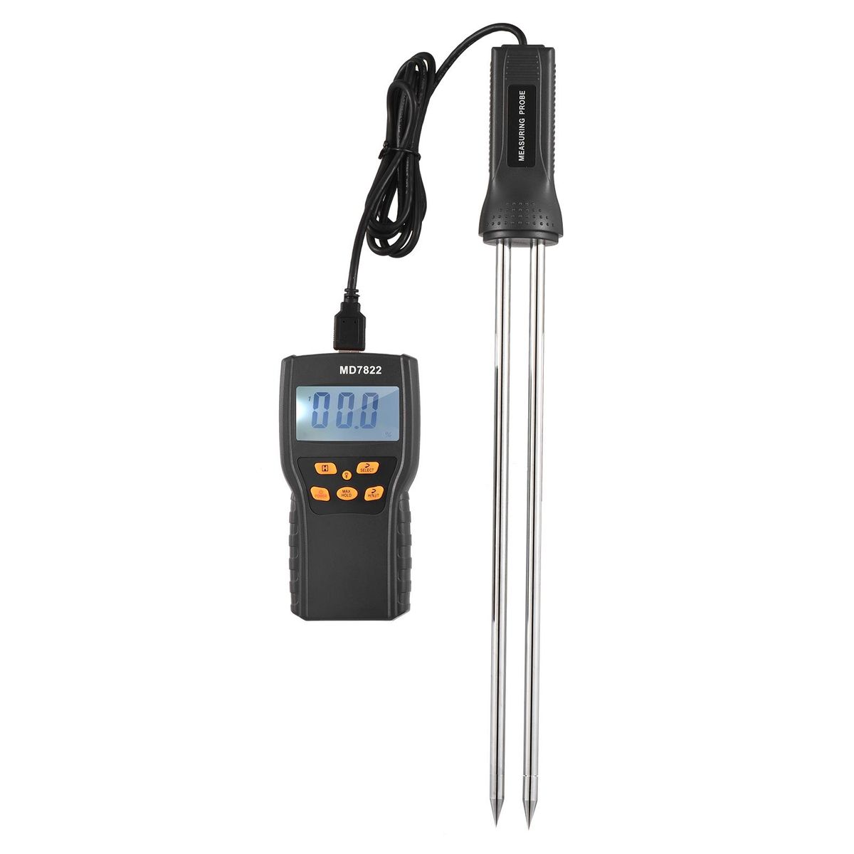 Grain Moisture Meter LCD Digital Wheat Paddy Rice & Corn Meter Grain Moisture Meter Water Content Analyzer -10~60°C Temperature Tester Humidity Tester Measuring 2%~30% Water Content Analyzer with 12-inch Super Long Probe for