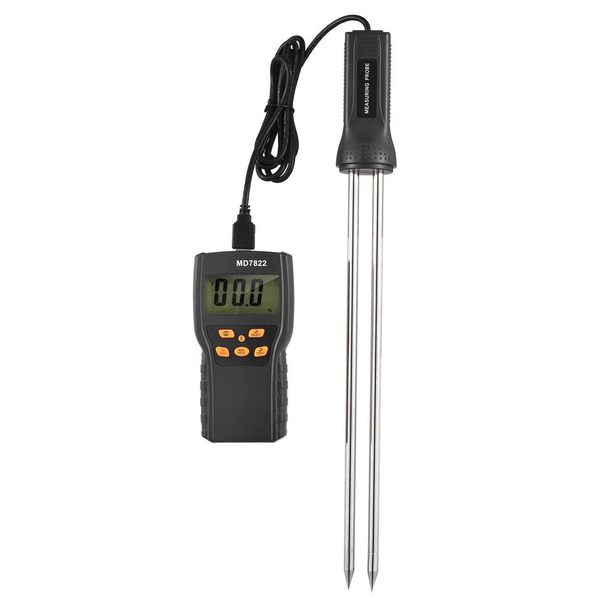 Grain Moisture Meter LCD Digital Wheat Paddy Rice & Corn Meter Grain Moisture Meter Water Content Analyzer -10~60°C Temperature Tester Humidity Tester Measuring 2%~30% Water Content Analyzer with 12-inch Super Long Probe for