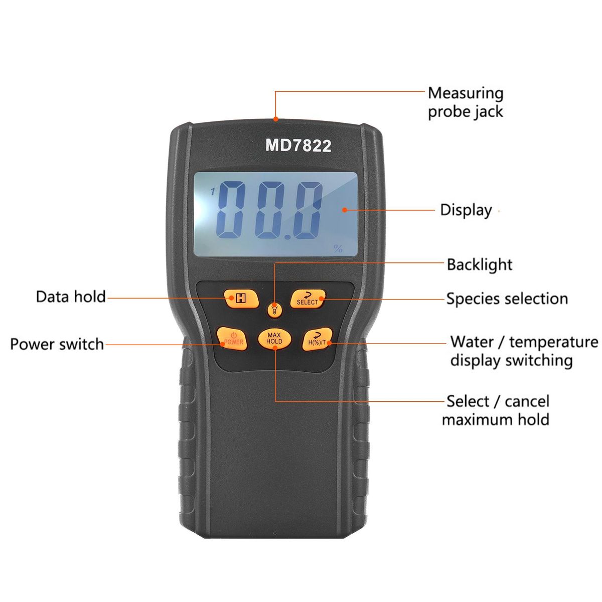 Grain Moisture Meter LCD Digital Wheat Paddy Rice & Corn Meter Grain Moisture Meter Water Content Analyzer -10~60°C Temperature Tester Humidity Tester Measuring 2%~30% Water Content Analyzer with 12-inch Super Long Probe for
