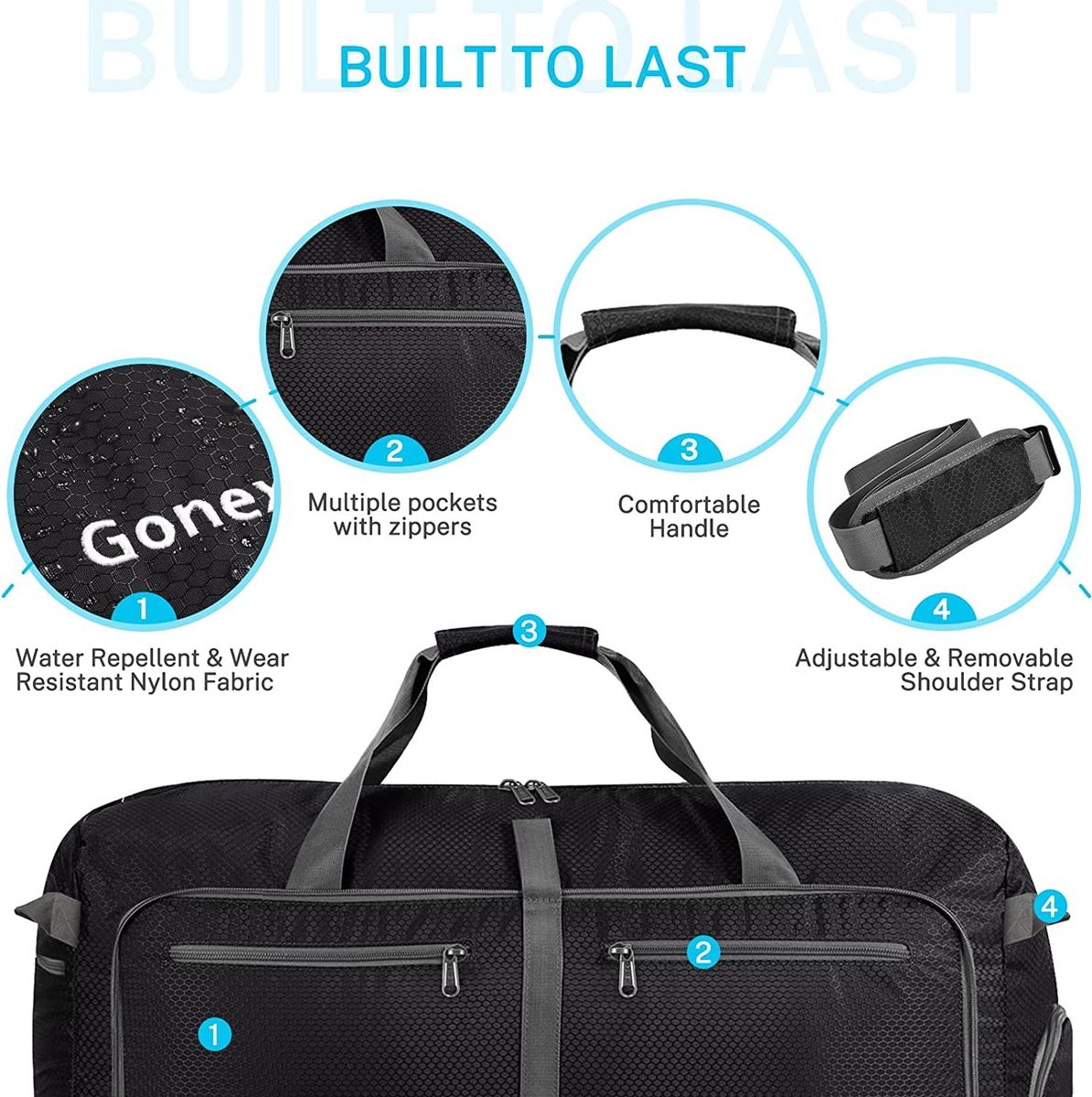 Gonex 100L 150L Large Foldable Travel Duffle Bag With Shoes