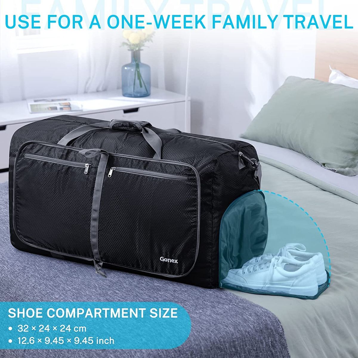 Gonex 100L 150L Large Foldable Travel Duffle Bag With Shoes
