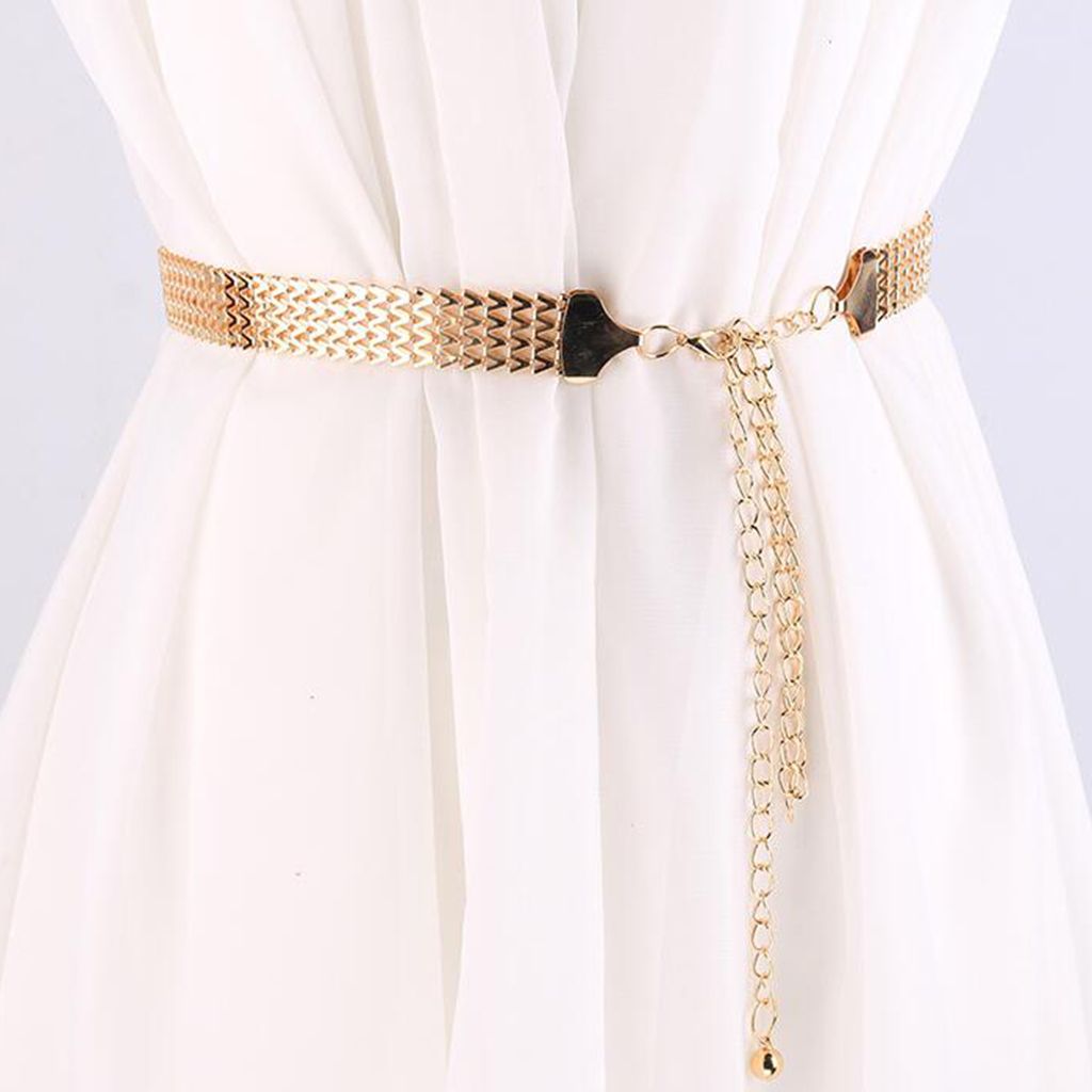 Women   Ladies   Stylish   Wave   Golden   Waist   Belt   Modern