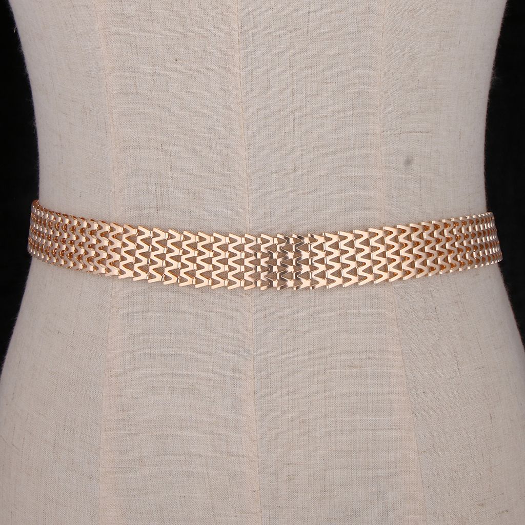 Women   Ladies   Stylish   Wave   Golden   Waist   Belt   Modern
