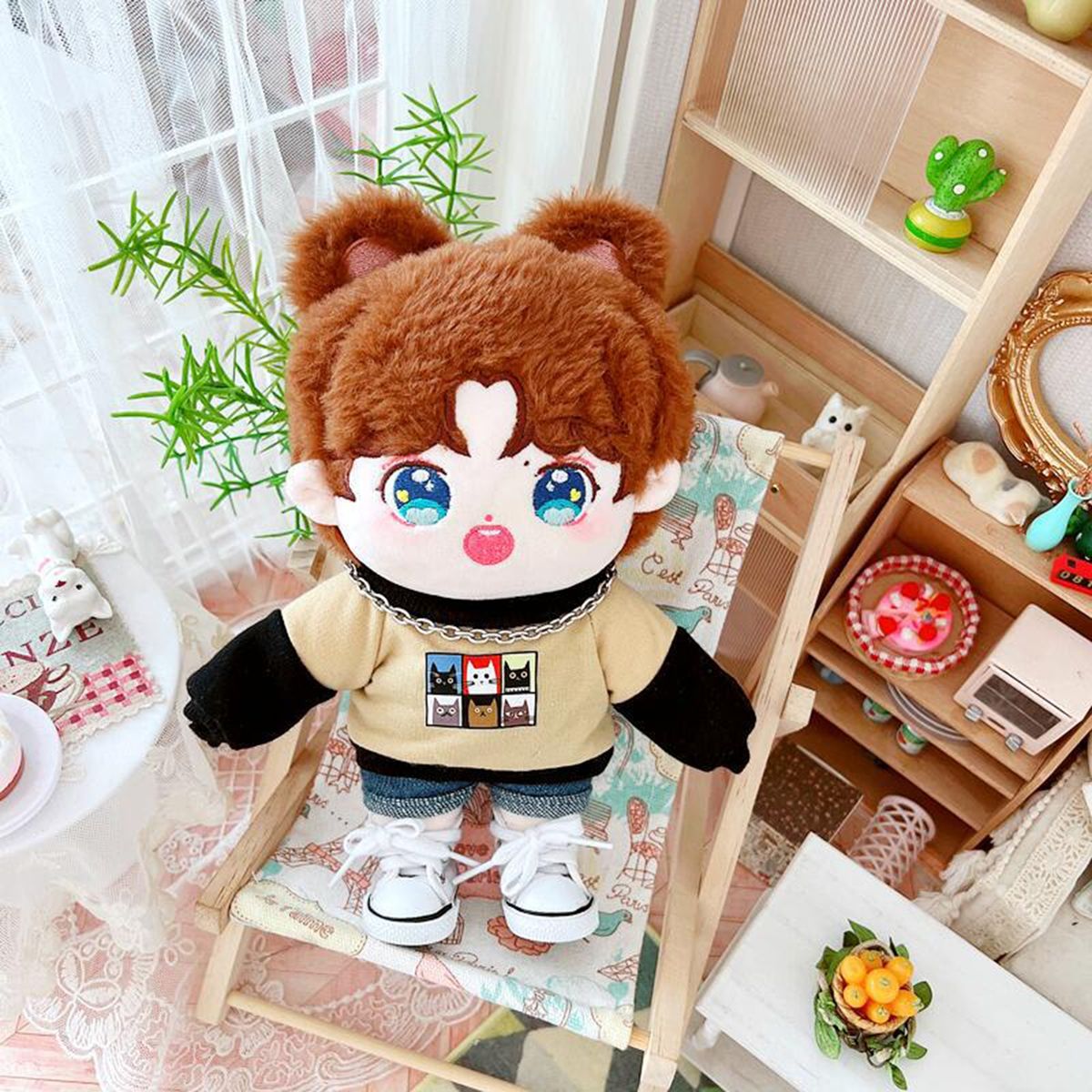 Doll Top Shirt Cotton Stuffed Idol Dolls Printed Sweatshirt Clothing Coffee