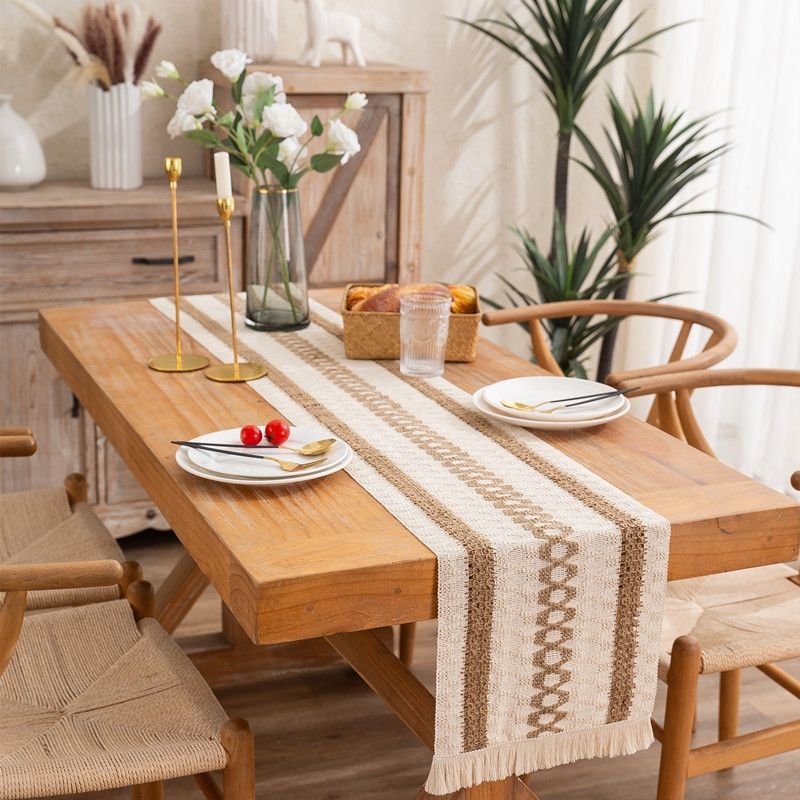 2 PCS Tassel Striped Rhombus Table Runner, Size: 30x220cm