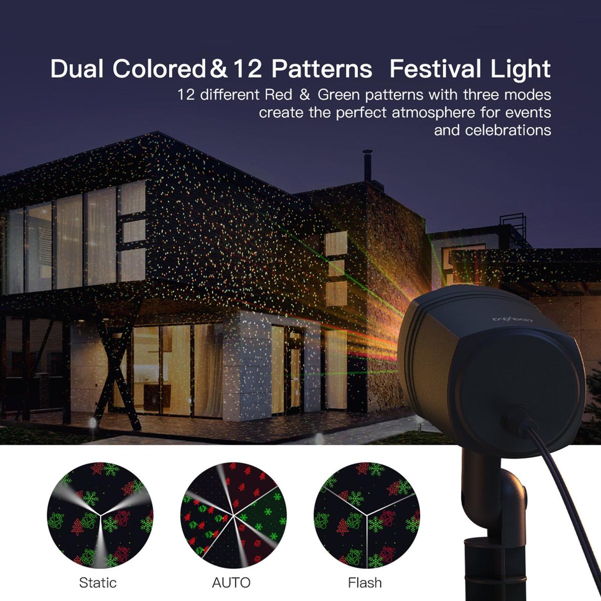 Christmas Projector Light Star Projector Light Sensor 10 Modes IP65 Waterproof Party and Garden Decoration