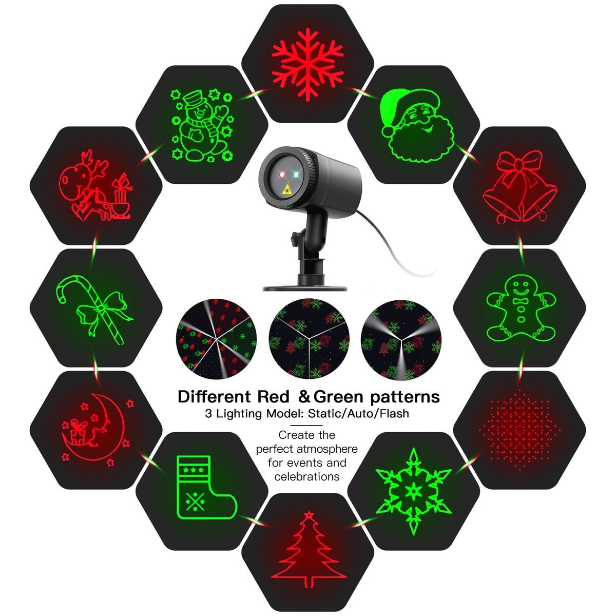 Christmas Projector Light Star Projector Light Sensor 10 Modes IP65 Waterproof Party and Garden Decoration