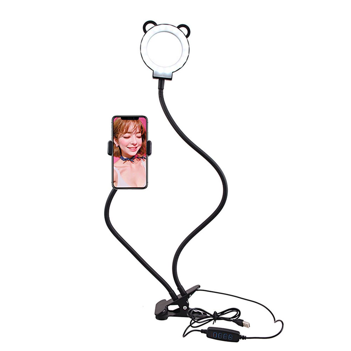 2-in-1 Clip-on Smartphone Holder With Selfie Light 360°