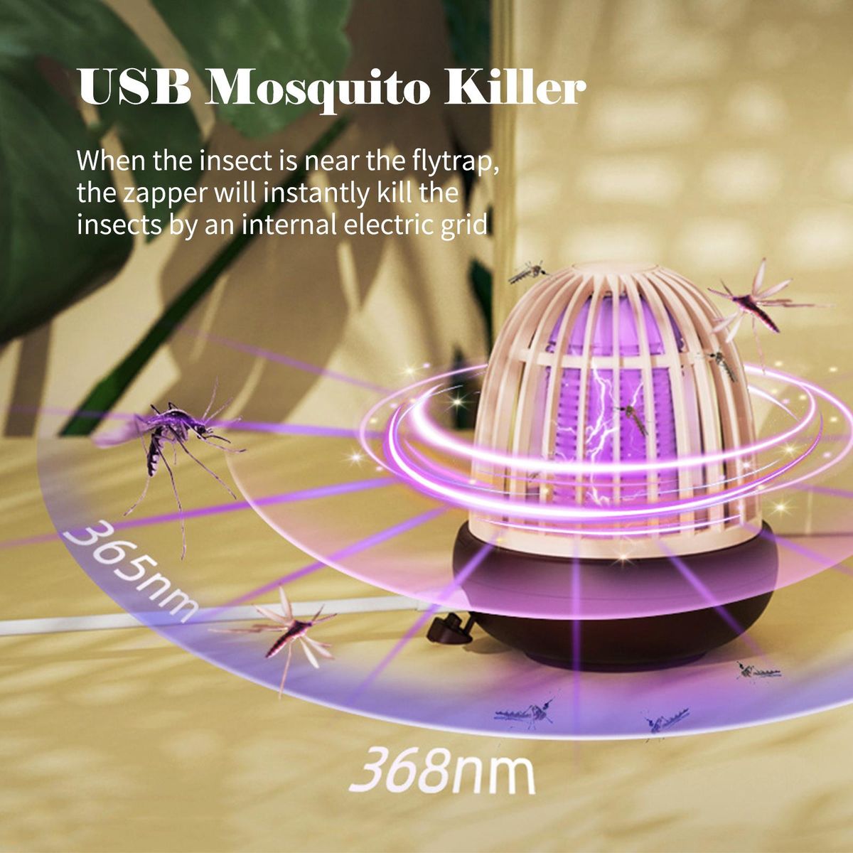 Mosquito Killer Waterproof USB Hanging Bug Zapper Portable Camping Trap Lamp Non-Toxic Electric Mosquito Lamp Insect Mosquito Attracts Fruit Flies for Home Bedroom Outdoor