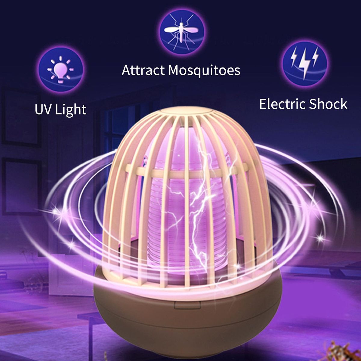 Mosquito Killer Waterproof USB Hanging Bug Zapper Portable Camping Trap Lamp Non-Toxic Electric Mosquito Lamp Insect Mosquito Attracts Fruit Flies for Home Bedroom Outdoor