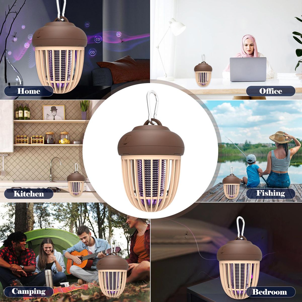 Mosquito Killer Waterproof USB Hanging Bug Zapper Portable Camping Trap Lamp Non-Toxic Electric Mosquito Lamp Insect Mosquito Attracts Fruit Flies for Home Bedroom Outdoor