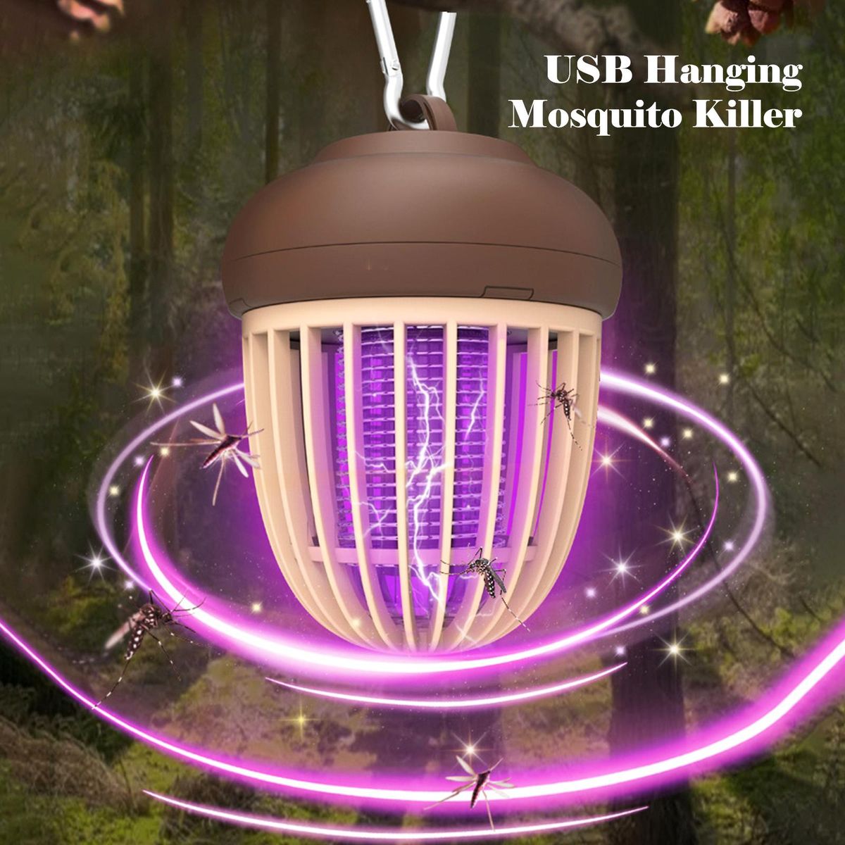 Mosquito Killer Waterproof USB Hanging Bug Zapper Portable Camping Trap Lamp Non-Toxic Electric Mosquito Lamp Insect Mosquito Attracts Fruit Flies for Home Bedroom Outdoor