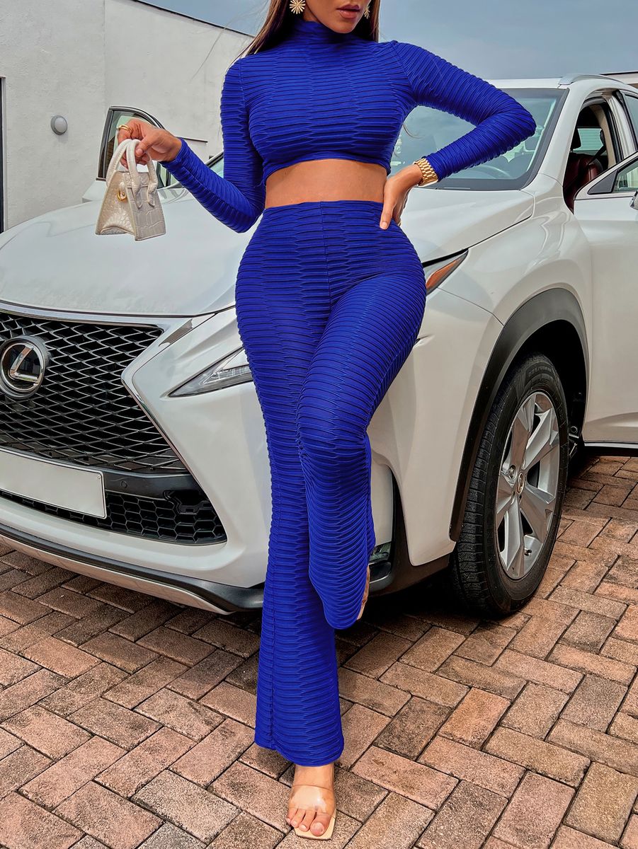 Casual Suit Short Top Slim Flare Pants ROYAL BLUE