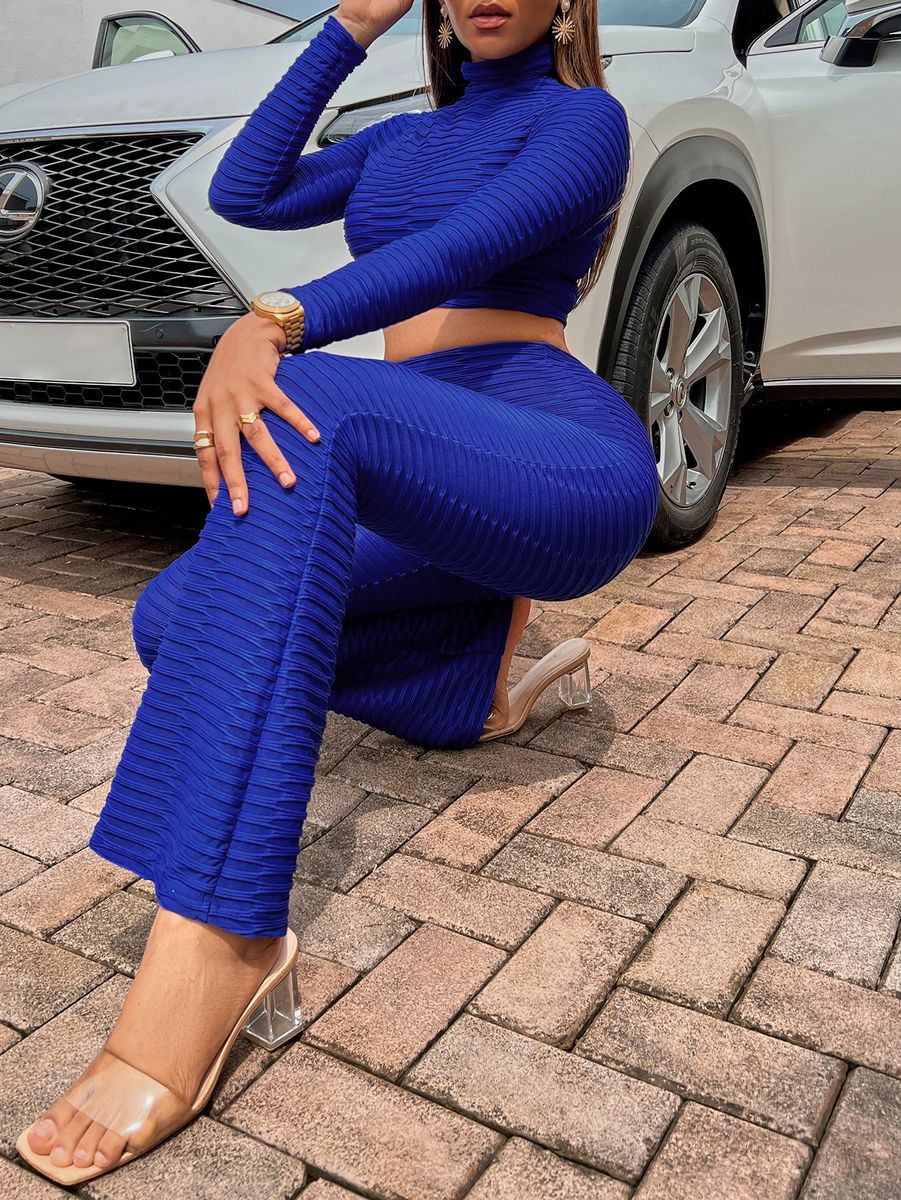 Casual Suit Short Top Slim Flare Pants ROYAL BLUE