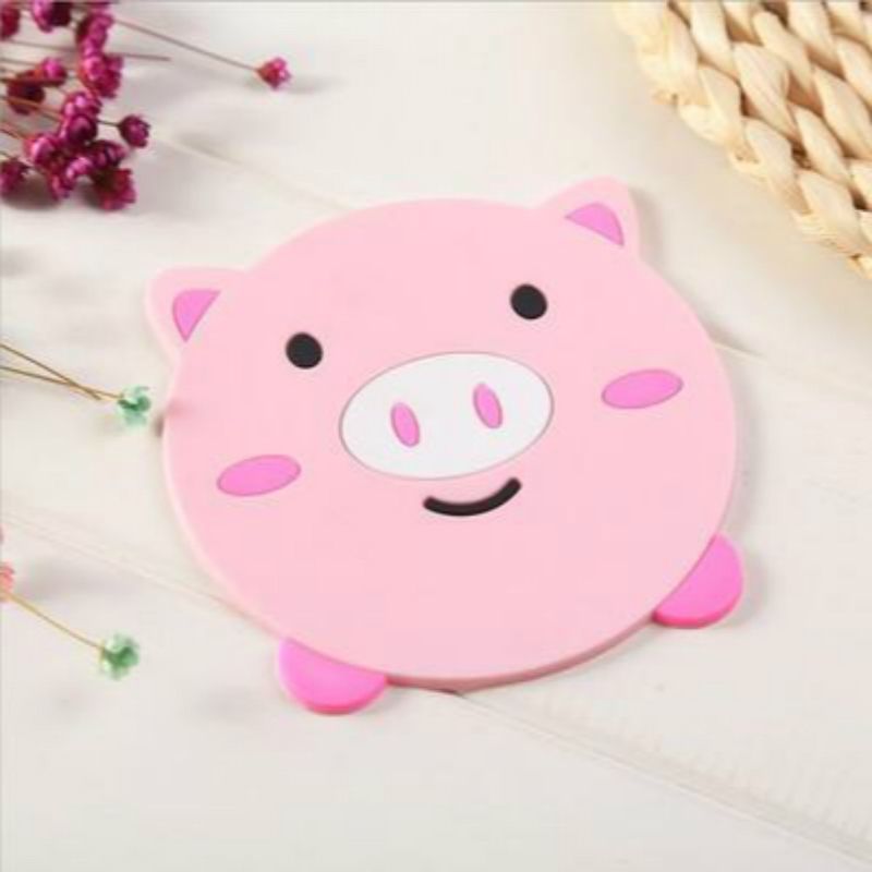 4 PCS Cartoon Coffee Silicone Cup Mat Placemat Drink Coaster Kitchen Table Pad(Pink)