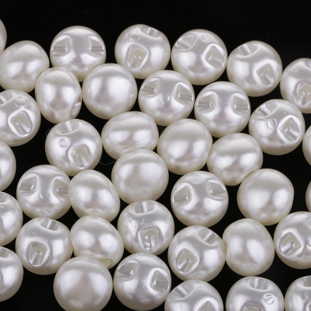 2x 50 Pieces Pearly White Pearl Caps, Round, For Handicrafts, Sewing