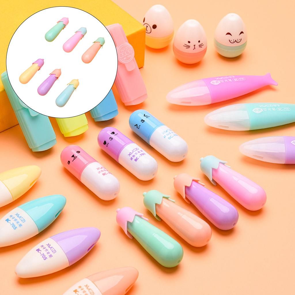 6 Pcs Cartoon Mini Highlighters Pens Set Marker Graffi Color Pens E