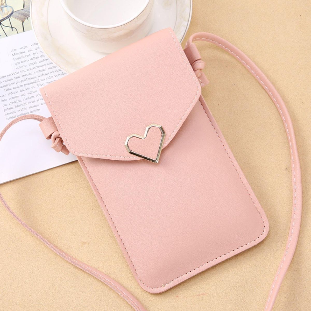 Small Crossbody Shoulder Bag Wallet PU Leather For Smartphone Pink