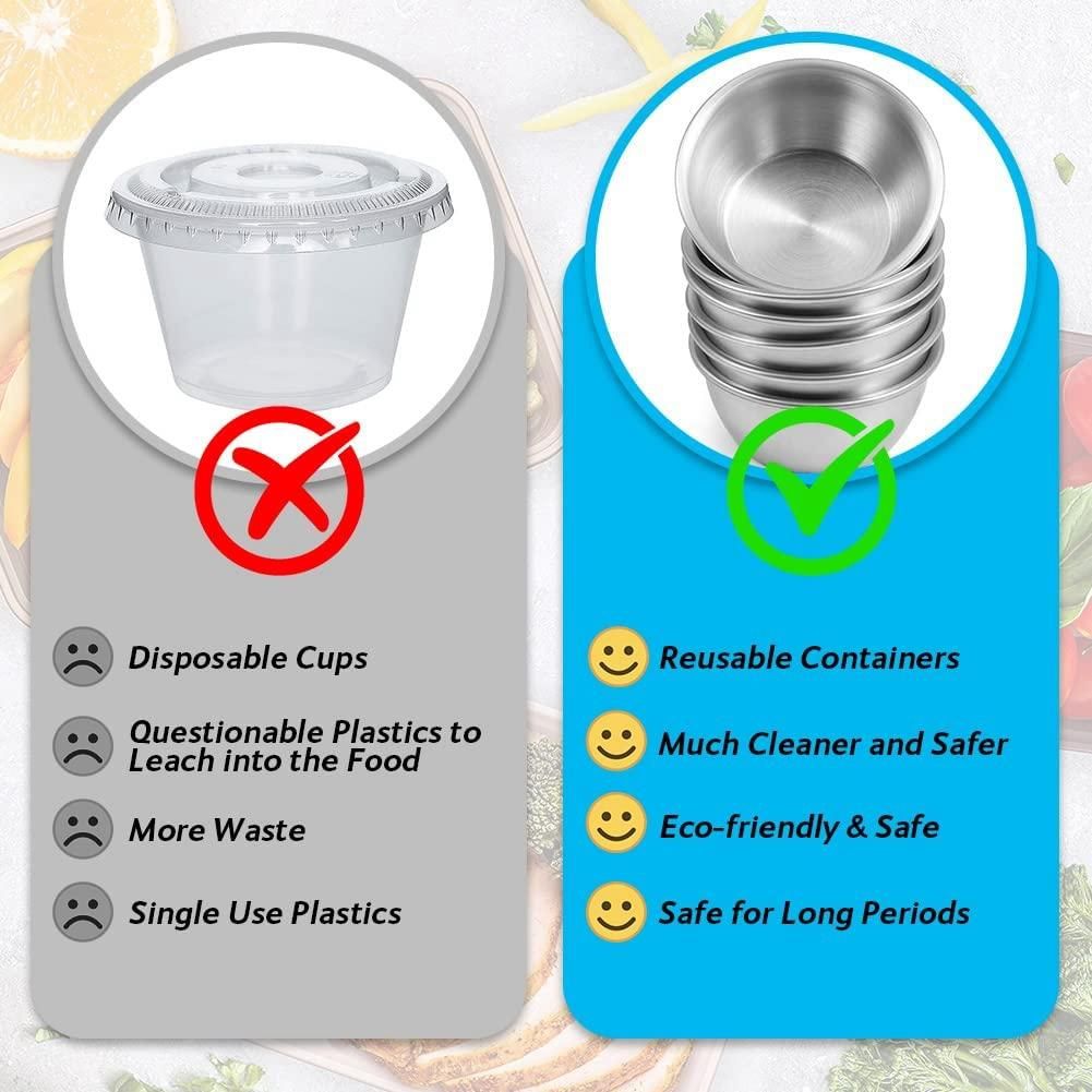 3Pcs Salad Container 50 Ml Small Stainless Steel Spice Container with Silicone Lid Leak-Proof Dip Container