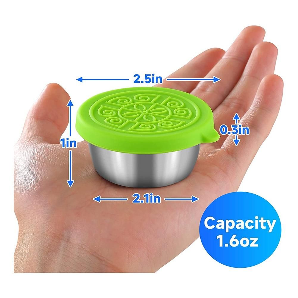 3Pcs Salad Container 50 Ml Small Stainless Steel Spice Container with Silicone Lid Leak-Proof Dip Container