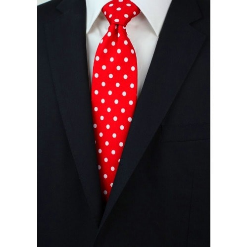 Set Of 2 Dotted Long Ties  - Red And Navy Blue