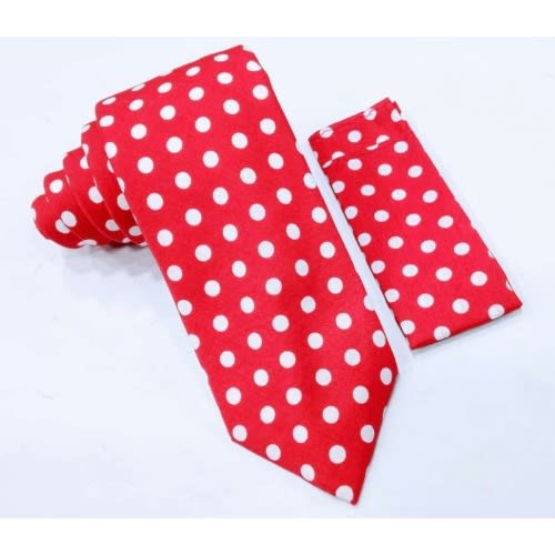 Set Of 2 Dotted Long Ties  - Red And Navy Blue
