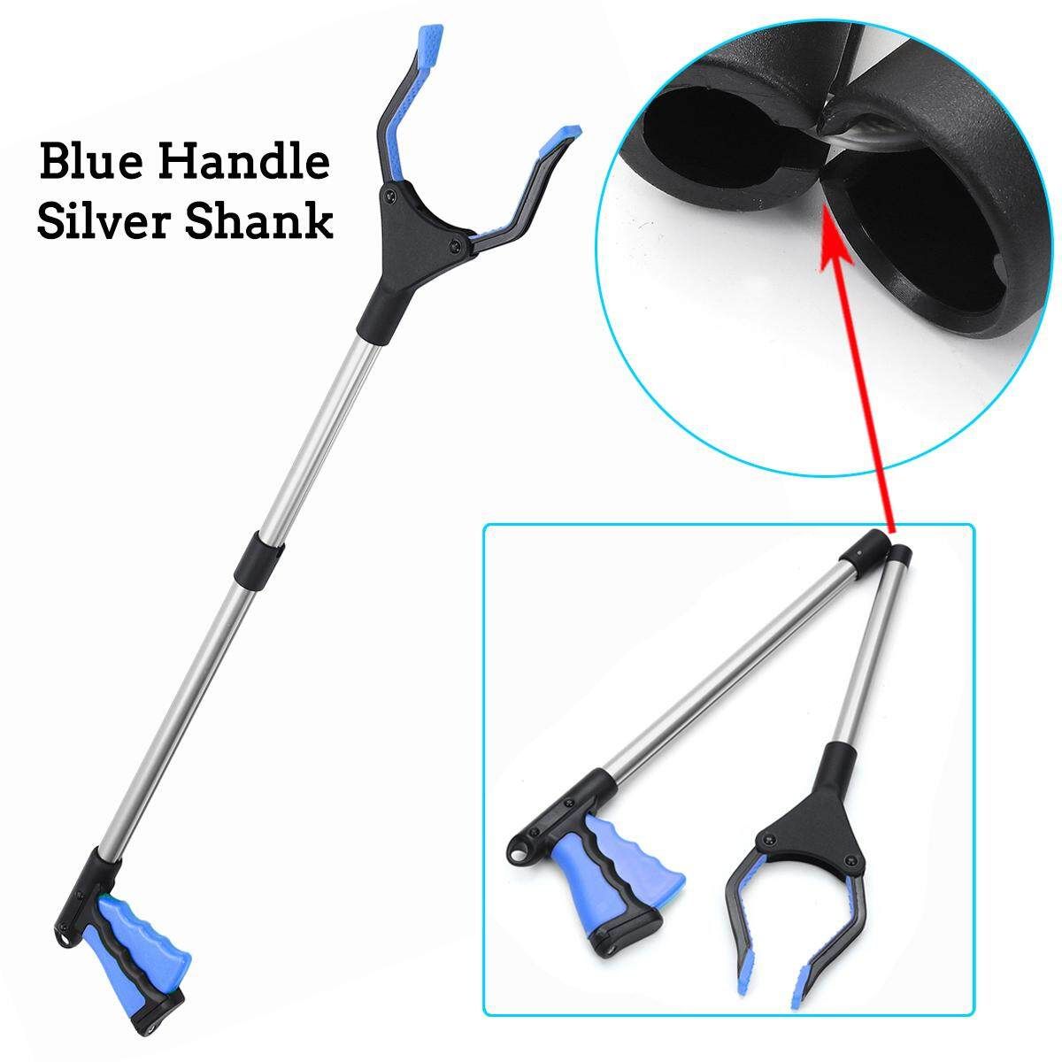 Industrial Heavy Duty Pick Up Tool Reacher Grabber Trash Rotating Hand Stick Silver Tube + Blue Handle
