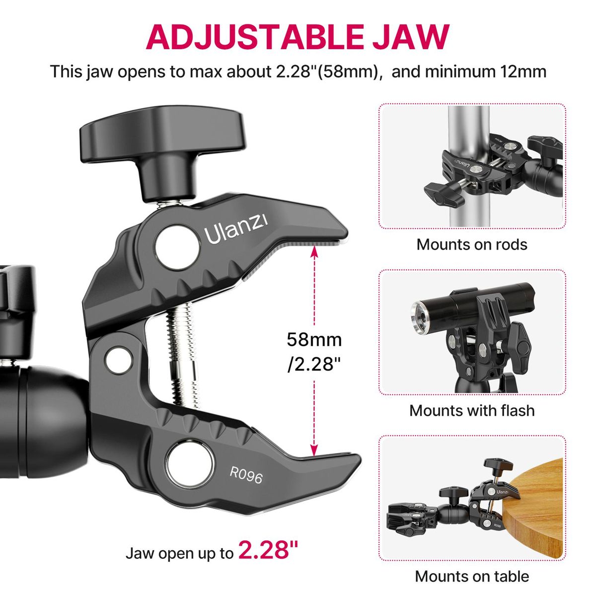 Ulanzi R096 Multi-function Super Clamp Aluminum Alloy Double Clamps Design 360° Rotation 1.5kg Load Capacity Powerful Photography Accessories
