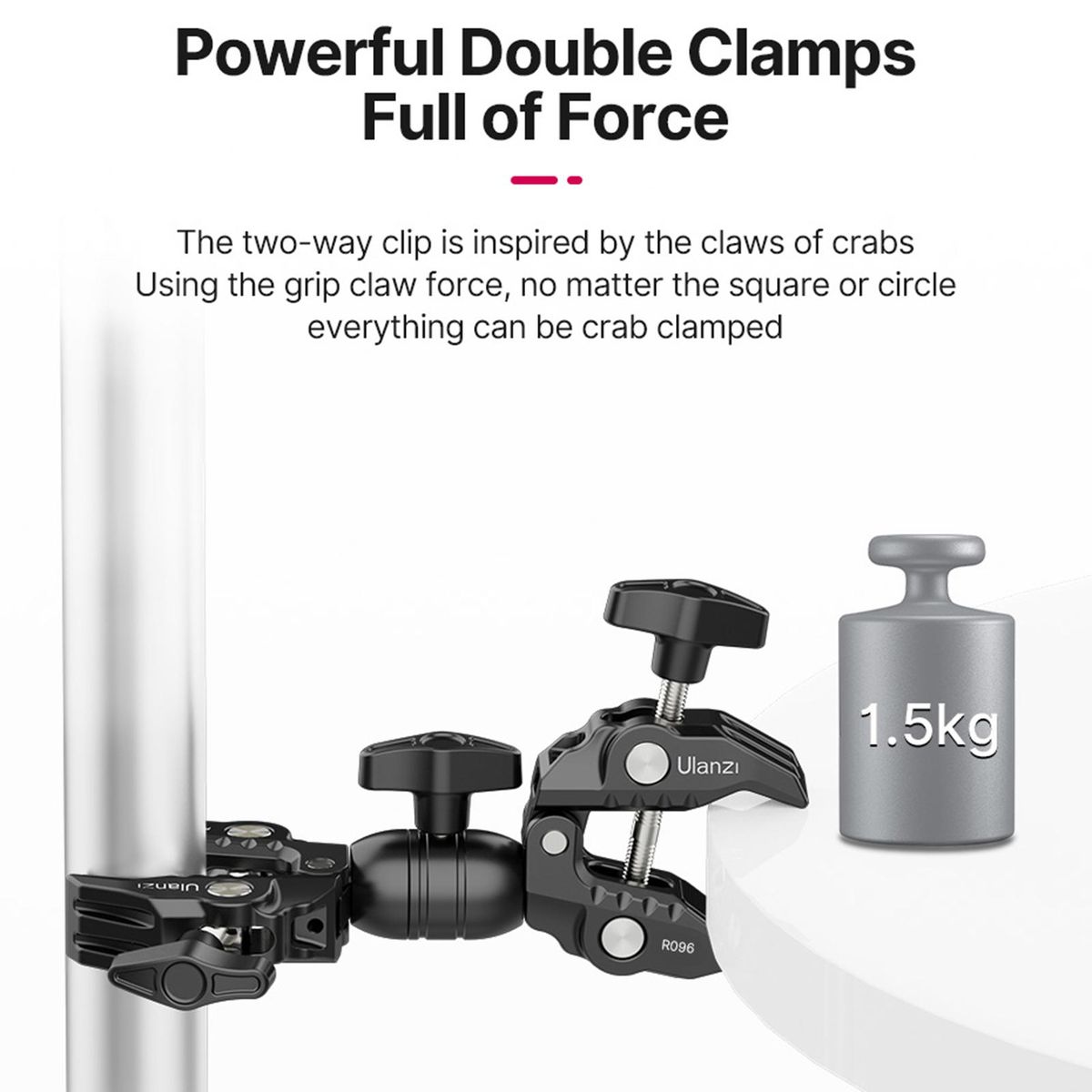 Ulanzi R096 Multi-function Super Clamp Aluminum Alloy Double Clamps Design 360° Rotation 1.5kg Load Capacity Powerful Photography Accessories
