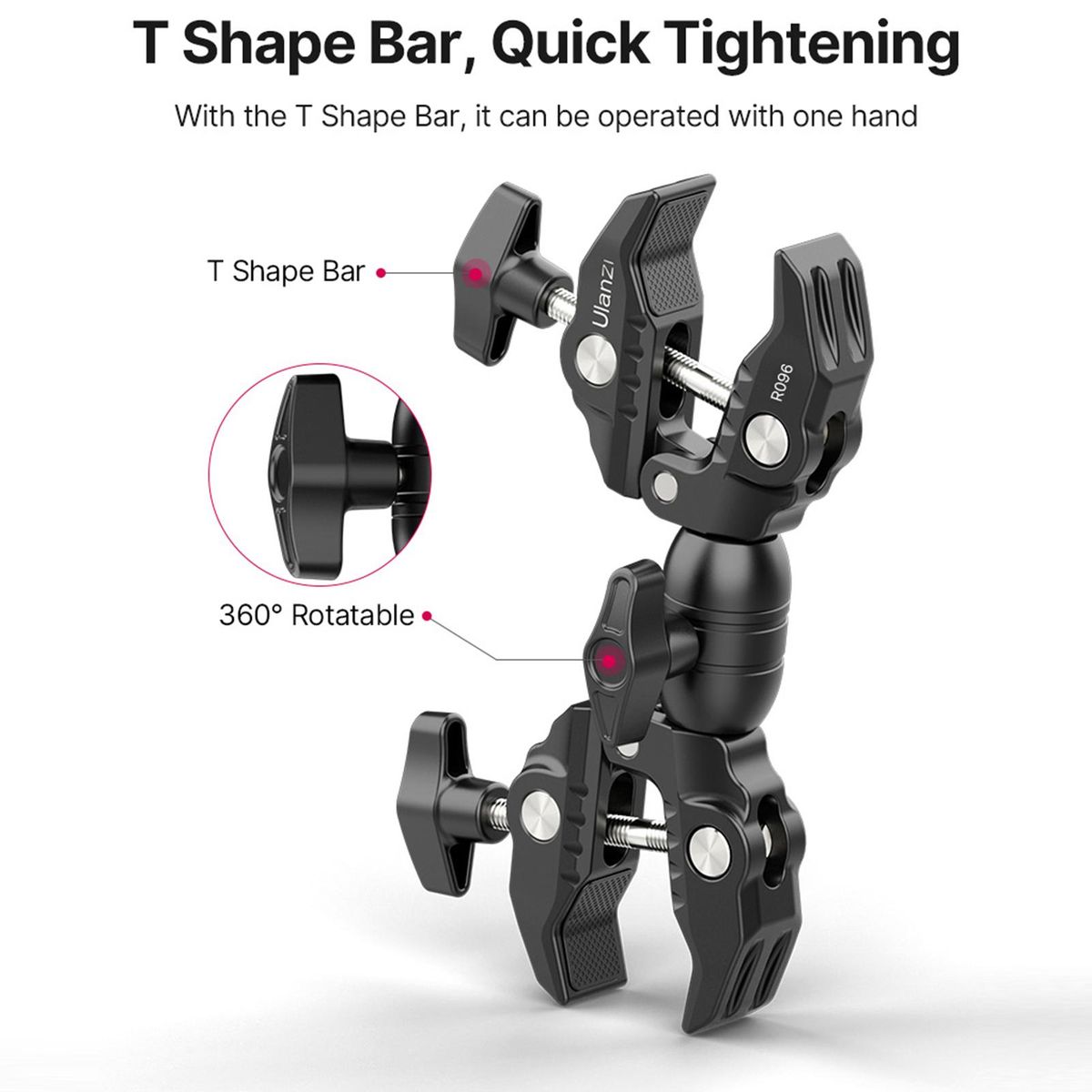 Ulanzi R096 Multi-function Super Clamp Aluminum Alloy Double Clamps Design 360° Rotation 1.5kg Load Capacity Powerful Photography Accessories