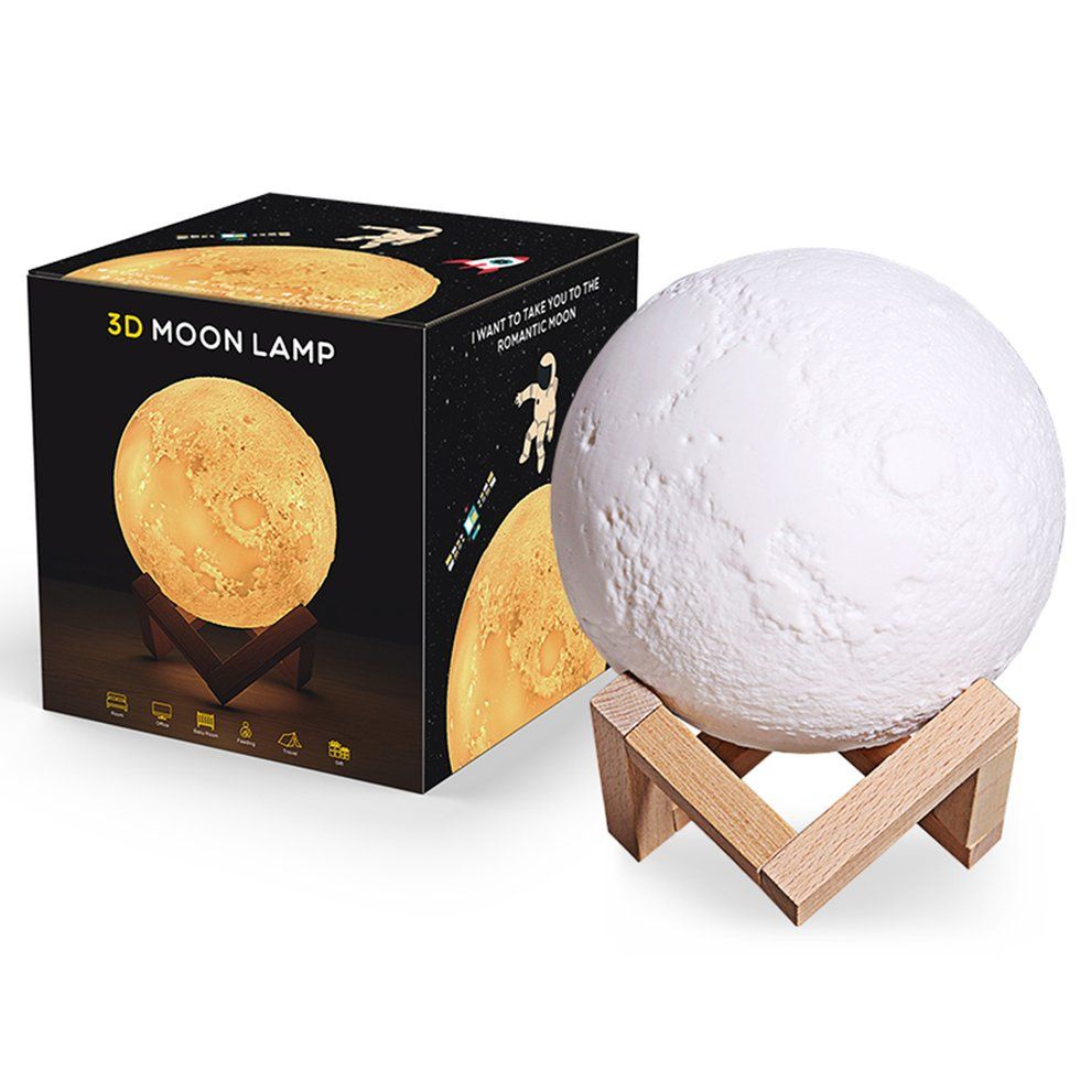 Rechargeable 3D Print Moon   15CM Touch Switch Bedroom Bookcase Night Light-3 Colors-Touch Pat