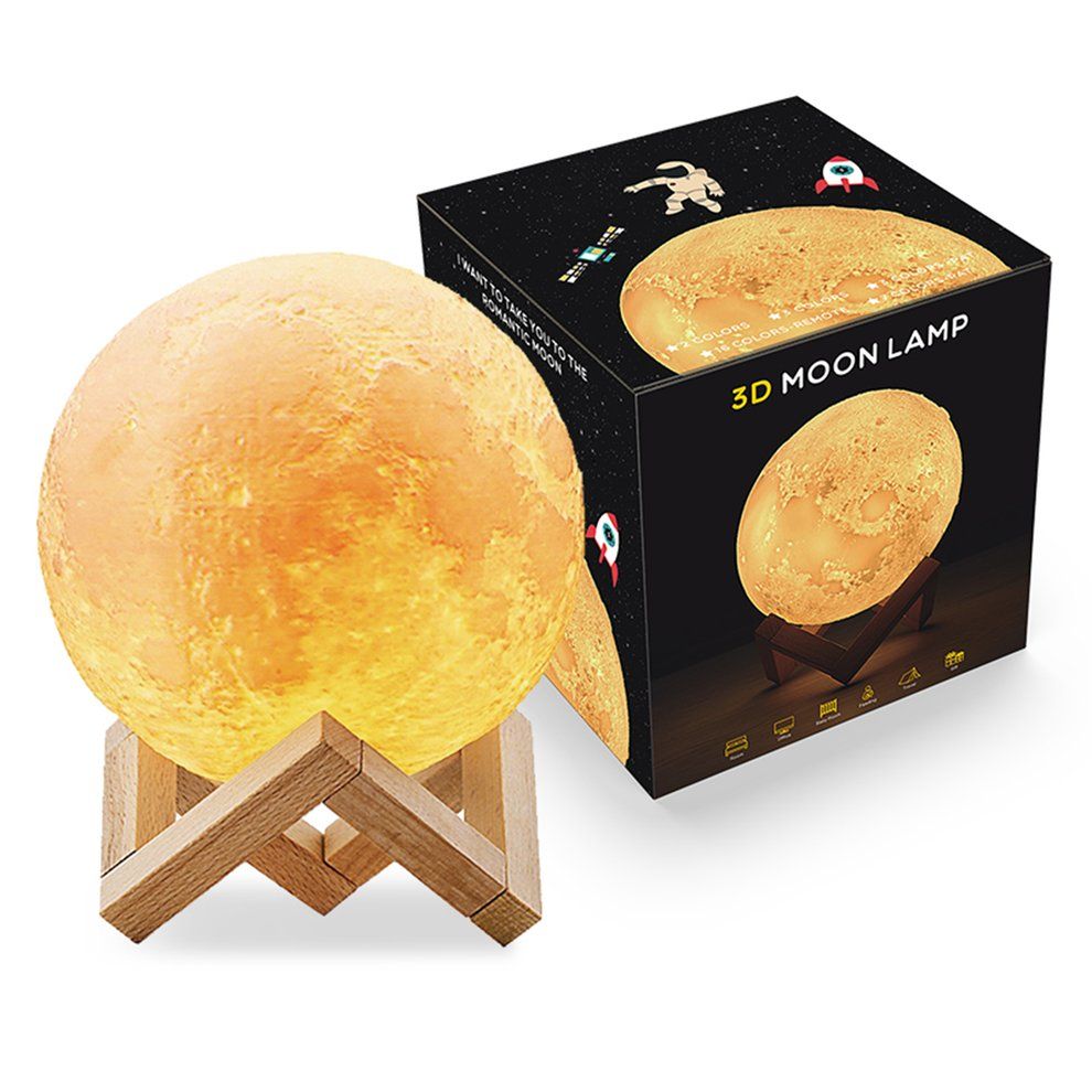 Rechargeable 3D Print Moon   15CM Touch Switch Bedroom Bookcase Night Light-3 Colors-Touch Pat